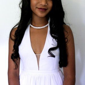 White V-Neck Prom/Wedding Dress